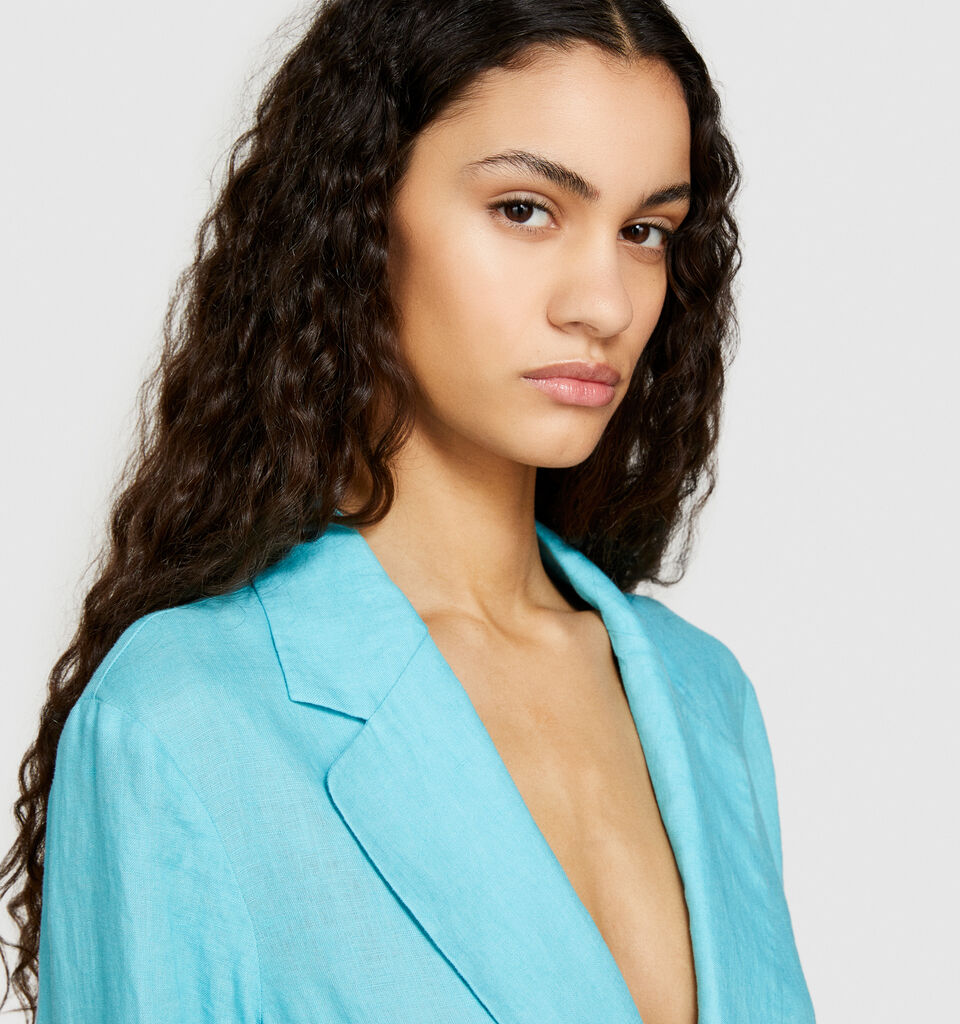 100% linen blazer - women's blazers - Turquoise | Sisley image number 5
